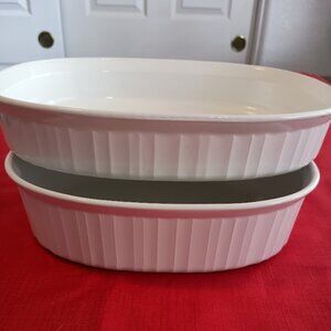Two Corning ware French White Casserole Ovenware Dishes, F-6-B & F 12B - No lids